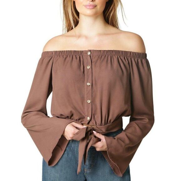 Polly & Esther Blouse Top Medium Brown Juniors'‎ - Picture 6 of 9